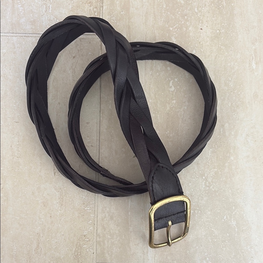 Ralph Lauren Braided Black Leather Belt with Gold Buckle